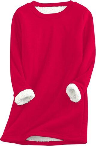 GORIFE Tunic Soft Fleece Loungewear for Women Crewneck Solid Color Lined Pullover Winter Long Sleeve Sweatshirt in Kuwait