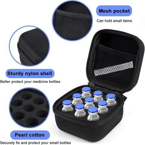 9 Slot Insulin Fridge Travel Storage Case, Black Secure & Compact Peptide Holder Fridge Organizer Case Fits Standard 10ml U-100 Vials (Not Fit Tall Vial) in Saudi Arabia