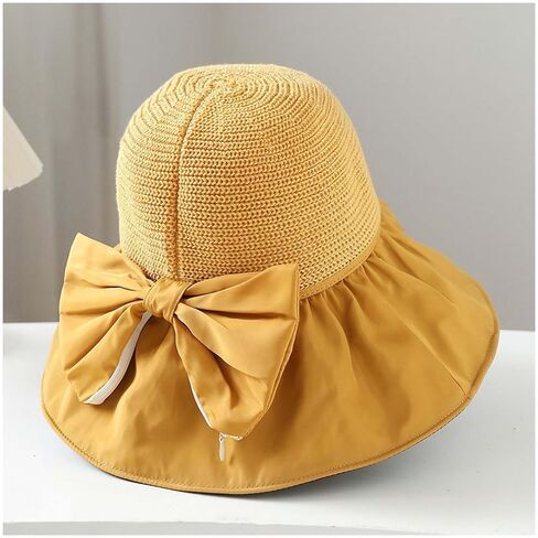 Women's Upf 50+ متماسكة من الشمس - قبعة شاطئية عريضة قابلة للطي مع Bowknot و Crochet Crown ، قبعة السفر in Kuwait