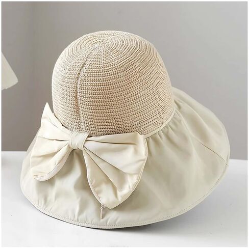 Women's Upf 50+ متماسكة من الشمس - قبعة شاطئية عريضة قابلة للطي مع Bowknot و Crochet Crown ، قبعة السفر in Kuwait