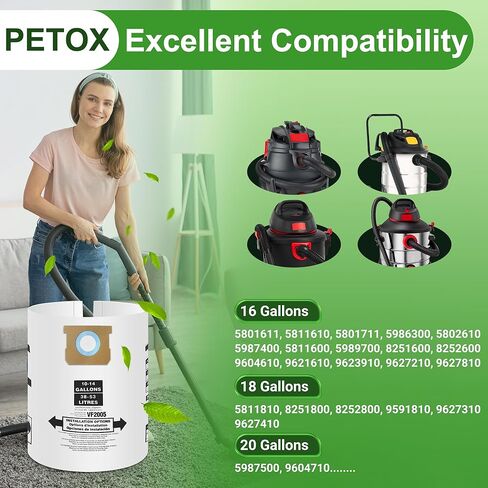 90663 Vac Bags Type G 9066300 & Type J 90673 9067300 and VF2008 Compatible with Shop Vac 15-22 Gallon Wet/Dry Vacuum Replacement Parts and Accessories, 5 Pack in Kuwait