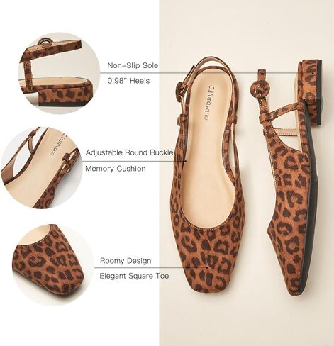 C.Paravano Women's Square Toe Slingback Flats Ankle Strap Casual Shoes Slip-On Sandals Comfortable Flats for Daily Wear in Kuwait