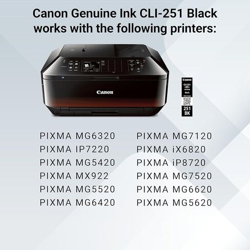 Canon CLI-251 أسود متوافق مع طابعات iP7220، iP8720، iX6820، MG5420، MG5520/MG6420، MG5620/MG6620، MG6320، MG7120، MG7520، MX922/MX722 in Saudi Arabia