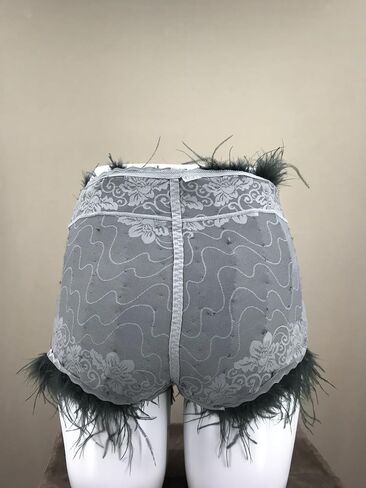 LVCOMEFF Women Ostrich Feather Shorts Mini Hot Pants Fluffy Shorts Booty Dance Bottoms in Kuwait