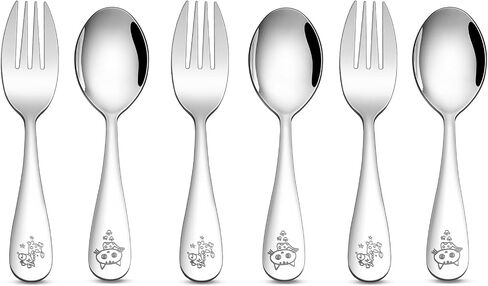 TeamFar 6 Pieces Toddler Utensils, Stainless Steel Kids Silverware Small Toddler Forks and Spoons, Children Safe Flatware Cutlery Set - 3 Forks & 3 Spoons, Mirror Surface, Dishwasher Safe in Saudi Arabia