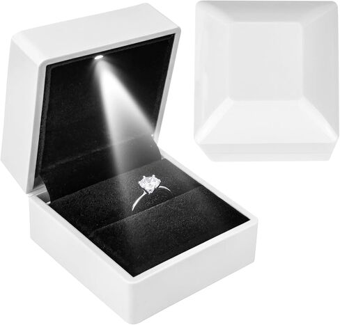 Luxury Ring Box with LED Light, Ring Box for Proposal,Engagement,Wedding,Square Shaped Luxury Jewelry Box with LED Light for Jewelry-Black in Saudi Arabia