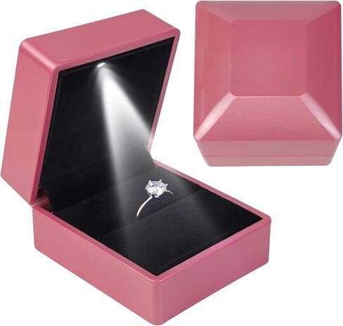 Luxury Ring Box with LED Light, Ring Box for Proposal,Engagement,Wedding,Square Shaped Luxury Jewelry Box with LED Light for Jewelry-Black in Saudi Arabia