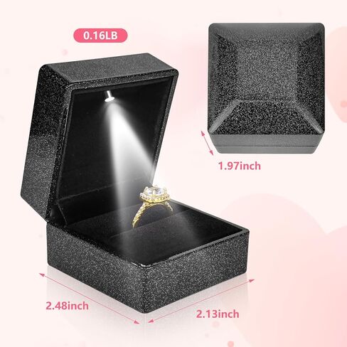 Luxury Ring Box with LED Light, Ring Box for Proposal,Engagement,Wedding,Square Shaped Luxury Jewelry Box with LED Light for Jewelry-Black in Saudi Arabia