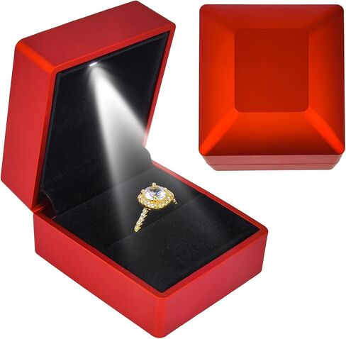 Luxury Ring Box with LED Light, Ring Box for Proposal,Engagement,Wedding,Square Shaped Luxury Jewelry Box with LED Light for Jewelry-Black in Saudi Arabia