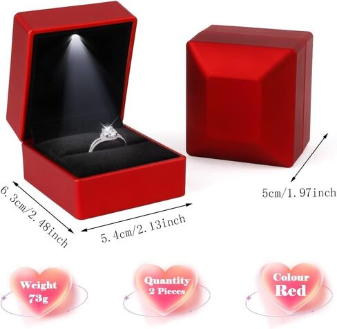 Luxury Ring Box with LED Light, Ring Box for Proposal,Engagement,Wedding,Square Shaped Luxury Jewelry Box with LED Light for Jewelry-Black in Saudi Arabia