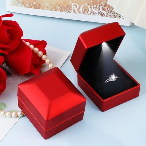 Luxury Ring Box with LED Light, Ring Box for Proposal,Engagement,Wedding,Square Shaped Luxury Jewelry Box with LED Light for Jewelry-Black in Saudi Arabia