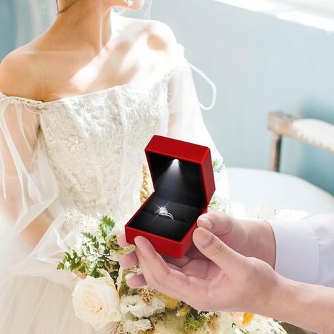 Luxury Ring Box with LED Light, Ring Box for Proposal,Engagement,Wedding,Square Shaped Luxury Jewelry Box with LED Light for Jewelry-Black in Saudi Arabia