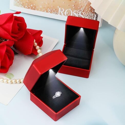 Luxury Ring Box with LED Light, Ring Box for Proposal,Engagement,Wedding,Square Shaped Luxury Jewelry Box with LED Light for Jewelry-Black in Saudi Arabia