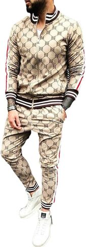 crazynekos Men Plaid Tracksuit Sweatsuit 2 Piece Stripes Long Sleeve Jacket Sweatshirt Jogging Sweatpants Sportswear in Saudi Arabia