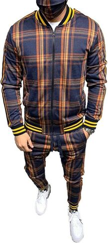 crazynekos Men Plaid Tracksuit Sweatsuit 2 Piece Stripes Long Sleeve Jacket Sweatshirt Jogging Sweatpants Sportswear in Saudi Arabia