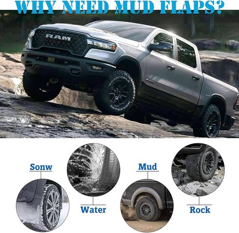 Mud Flaps for 2019 2020 2021 2022 2023 2024 RAM 1500 New Body Style/Non-Classic Model/Only Fits with OEM Fender Flares/Not for TRX Model/No Drill All Weather Mudflaps Splash Guards for Trucks in Saudi Arabia