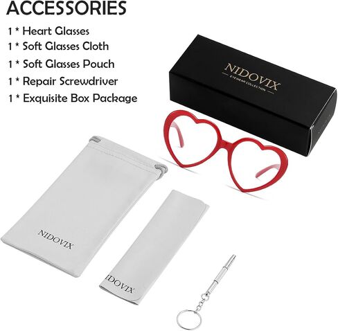 NIDOVIX Heart Frame Clear Lens Glasses for Women Classic Vintage Retro Red Heart Non-Prescription Eyeglasses in Saudi Arabia