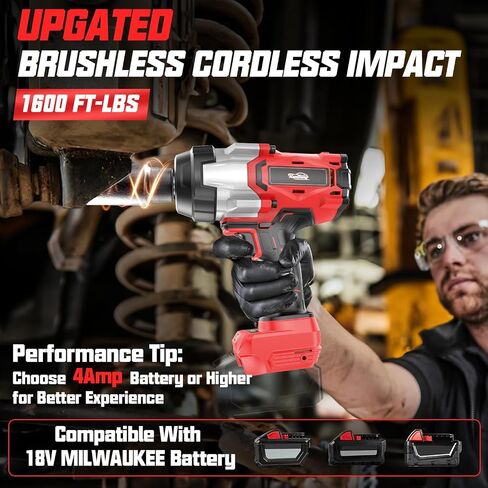 Cordless Impact Wrench 3/4" for Milwaukee 18V Battery, 1850Ft-lbs(2500N.m) High Torque Impact Gun Heavy Duty, Brushless Electric Power Impact Driver with 4 Speed Modes & LED Work Light (No battery) in Kuwait