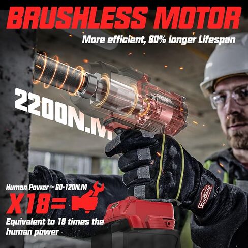 Cordless Impact Wrench 3/4" for Milwaukee 18V Battery, 1850Ft-lbs(2500N.m) High Torque Impact Gun Heavy Duty, Brushless Electric Power Impact Driver with 4 Speed Modes & LED Work Light (No battery) in Kuwait