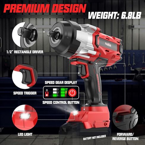 Cordless Impact Wrench 3/4" for Milwaukee 18V Battery, 1850Ft-lbs(2500N.m) High Torque Impact Gun Heavy Duty, Brushless Electric Power Impact Driver with 4 Speed Modes & LED Work Light (No battery) in Kuwait