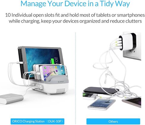 محطة شحن ORICO 120 وات لأجهزة متعددة، محطة شحن USB بـ 10 منافذ، محطة شحن USB متعددة متوافقة مع أجهزة iPad والكمبيوتر اللوحي وKindle وAirpods والهاتف الخلوي in Kuwait