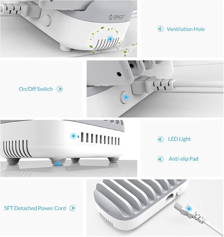 محطة شحن ORICO 120 وات لأجهزة متعددة، محطة شحن USB بـ 10 منافذ، محطة شحن USB متعددة متوافقة مع أجهزة iPad والكمبيوتر اللوحي وKindle وAirpods والهاتف الخلوي in Kuwait