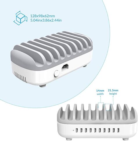 محطة شحن ORICO 120 وات لأجهزة متعددة، محطة شحن USB بـ 10 منافذ، محطة شحن USB متعددة متوافقة مع أجهزة iPad والكمبيوتر اللوحي وKindle وAirpods والهاتف الخلوي in Kuwait
