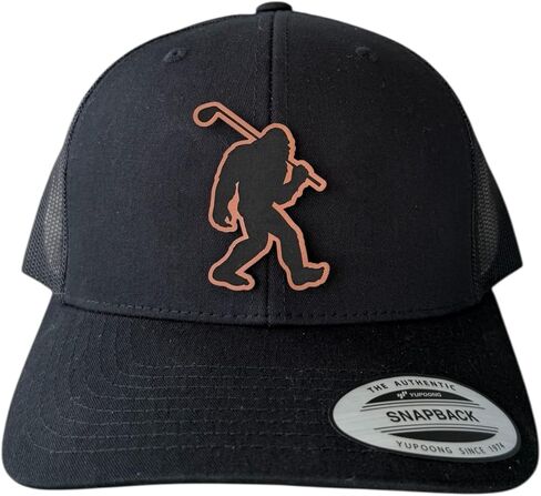 BUBBLEHEAD INK Handmade Mesh Bigfoot Hat Leather Cap for Men, Great Snapback Closure Sasquatch Hat for Hunting & Hiking, Golfing Bigfoot Trucker Cap (Black 6606) in Saudi Arabia