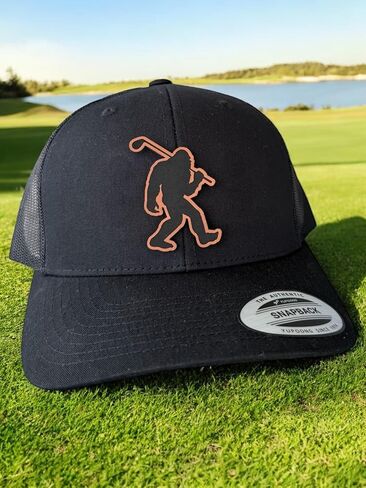 BUBBLEHEAD INK Handmade Mesh Bigfoot Hat Leather Cap for Men, Great Snapback Closure Sasquatch Hat for Hunting & Hiking, Golfing Bigfoot Trucker Cap (Black 6606) in Saudi Arabia