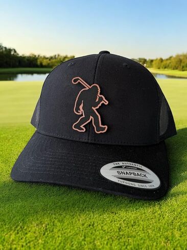 BUBBLEHEAD INK Handmade Mesh Bigfoot Hat Leather Cap for Men, Great Snapback Closure Sasquatch Hat for Hunting & Hiking, Golfing Bigfoot Trucker Cap (Black 6606) in Saudi Arabia