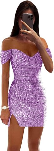 Women's Sequin Homecoming Dresses Off Shoulder Pleated Tight Short Prom Dress Formal Cocktail Party Gowns in Saudi Arabia