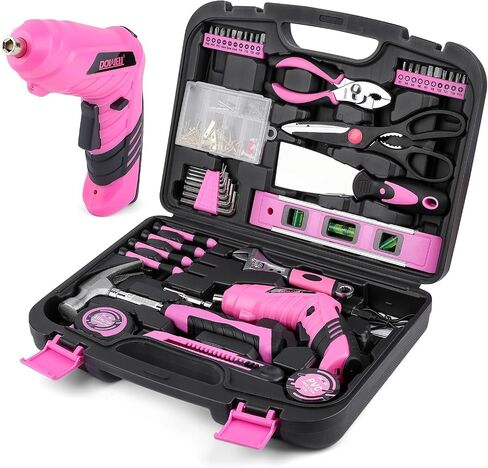 DOWELL 116Pcs Pink Tool Kit with 3.6V USB Cordless Screwdriver, Small Drill Set for Women, Girls in Saudi Arabia