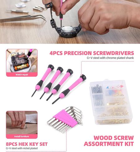 DOWELL 116Pcs Pink Tool Kit with 3.6V USB Cordless Screwdriver, Small Drill Set for Women, Girls in Saudi Arabia