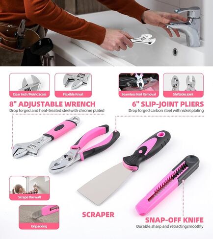 DOWELL 116Pcs Pink Tool Kit with 3.6V USB Cordless Screwdriver, Small Drill Set for Women, Girls in Saudi Arabia
