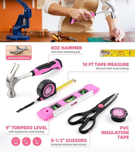 DOWELL 116Pcs Pink Tool Kit with 3.6V USB Cordless Screwdriver, Small Drill Set for Women, Girls in Saudi Arabia