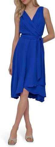 DKNY Women's Surplice Surplice Surplice Tie Fit & Flare Midi Dress in Kuwait