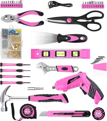 DOWELL 116Pcs Pink Tool Kit with 3.6V USB Cordless Screwdriver, Small Drill Set for Women, Girls in Saudi Arabia
