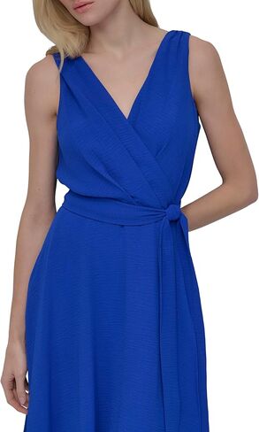 DKNY Women's Surplice Surplice Surplice Tie Fit & Flare Midi Dress in Kuwait