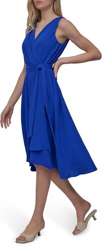 DKNY Women's Surplice Surplice Surplice Tie Fit & Flare Midi Dress in Kuwait