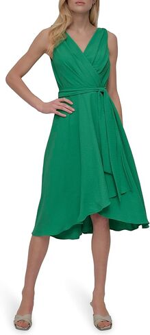 DKNY Women's Sleeveless Surplice Tie Fit & Flare Midi Dress in Kuwait