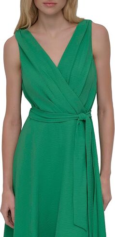 DKNY Women's Sleeveless Surplice Tie Fit & Flare Midi Dress in Kuwait