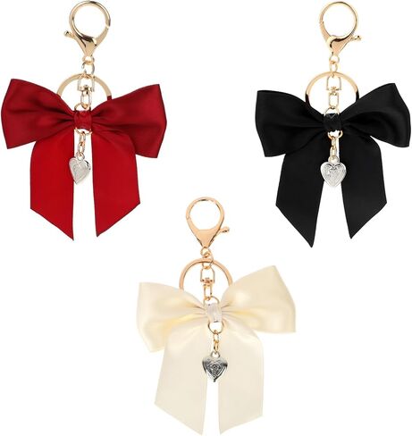3 Pack Cute Bow Purse Charms - Red, White & Black Bowknot Key Chains for Handbag, Car Key Ring & Bag Charm Pendant in Saudi Arabia