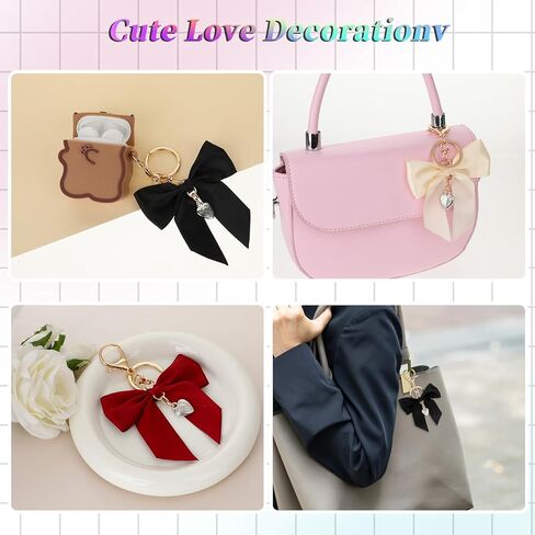 3 Pack Cute Bow Purse Charms - Red, White & Black Bowknot Key Chains for Handbag, Car Key Ring & Bag Charm Pendant in Saudi Arabia