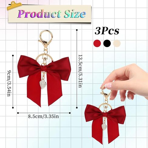 3 Pack Cute Bow Purse Charms - Red, White & Black Bowknot Key Chains for Handbag, Car Key Ring & Bag Charm Pendant in Saudi Arabia