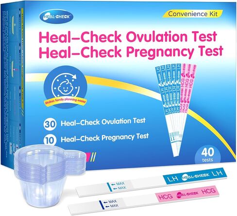 HEAL-CHECK 30 Ovulation and 10 Pregnancy Test Strips with 40 Urine Cups, Fertility Test for Women TTC, Get Pregnant Easier, Easy to Use at Home, Over 99% Accuracy, Individually Wrapped in Saudi Arabia