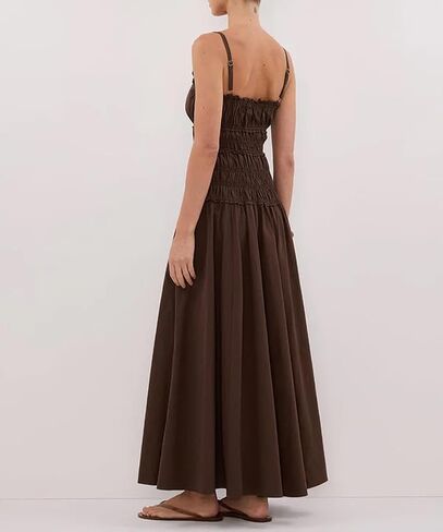 Women Spaghetti Strap Maxi Dress Sleeveless Scoop Neck Smocked Ruffle Tiered Elastic Long Summer Casual Sundress in Kuwait