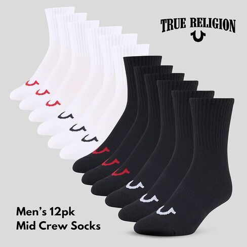 True Religion Mens Socks 12 Pack Mid Crew Socks for Men Premium Athletic, Shoe Size 8-12 in Saudi Arabia