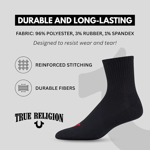 True Religion Mens Socks 12 Pack Mid Crew Socks for Men Premium Athletic, Shoe Size 8-12 in Saudi Arabia