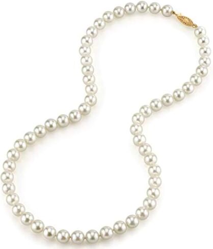 مصدر اللؤلؤ 14 كيلو الذهب 7.5-8.0 مم AAA جودة جولة حقيقية يابانية حقيقية Akoya Saltwater Necklace Pearl Necklace في 18 "طول الأميرة للنساء in Saudi Arabia
