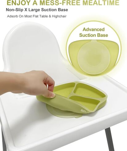 Non-Slip Suction Plates for Baby Toddler, BPA Free Silicone Toddler Plates with Suction for Self Feeding & Baby Led Weaning, Divided Dishes and Spoon Set, Non-Toxic, Dishwasher Safe in Saudi Arabia